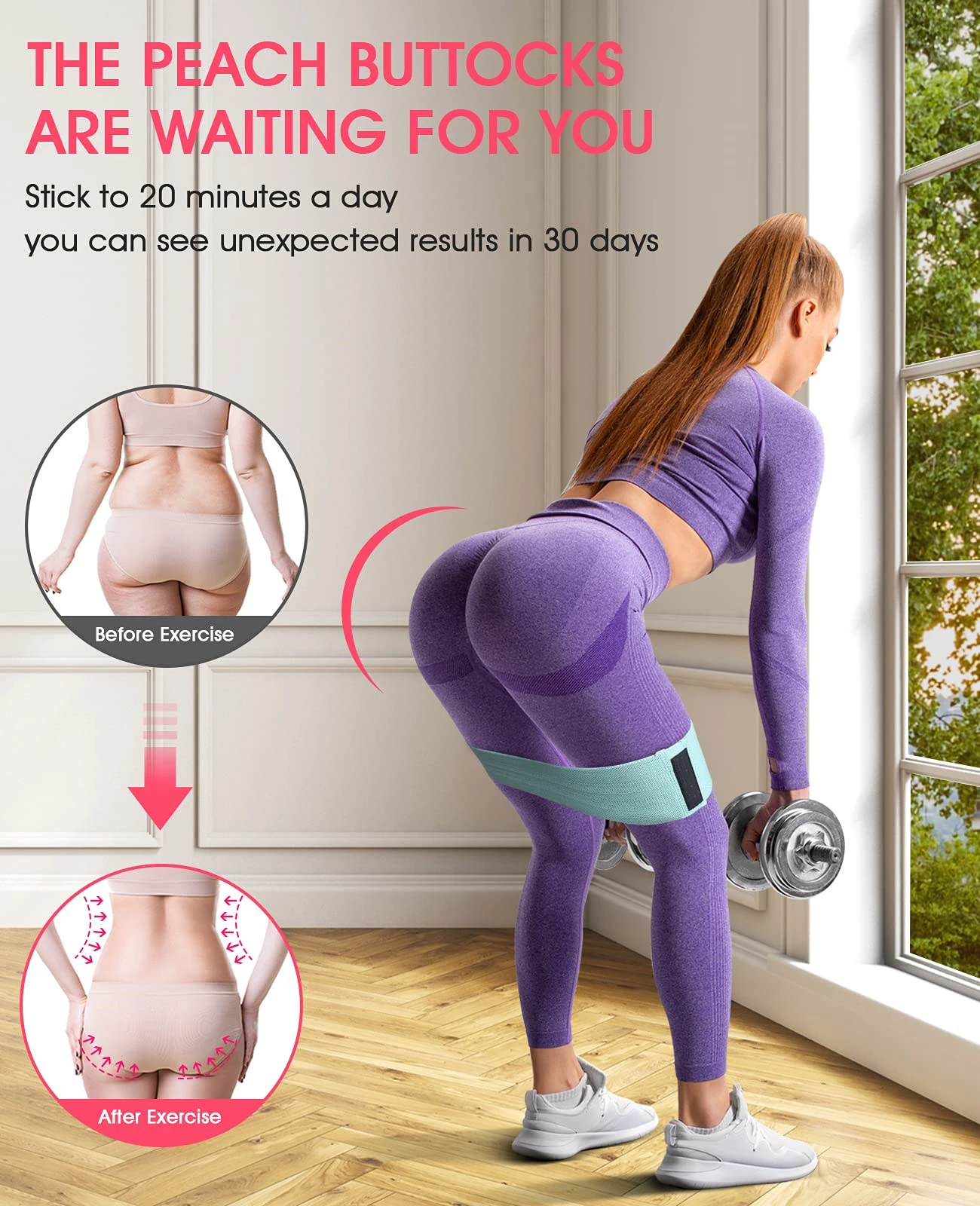Bandes de fitness en tissu, lot de 5, bandes de résistance pour jambes