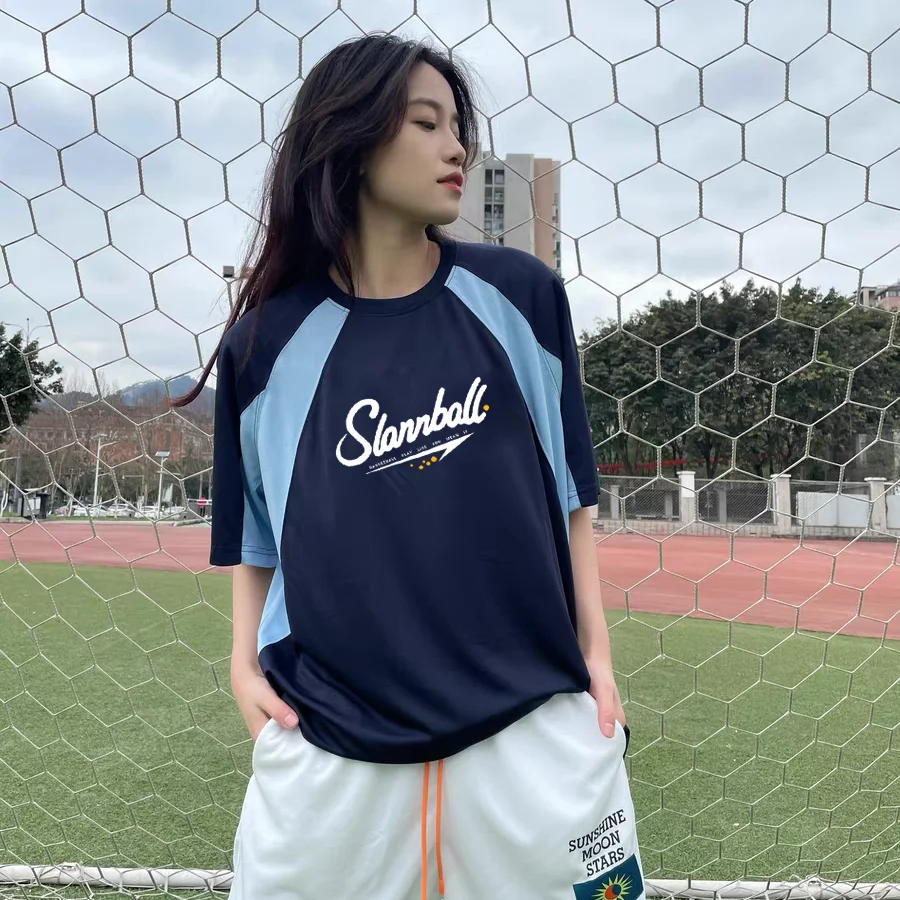Quick drying basketball short sleeved sports T-shirt with mesh fabric, student American shooting training suit, summer sweat wic