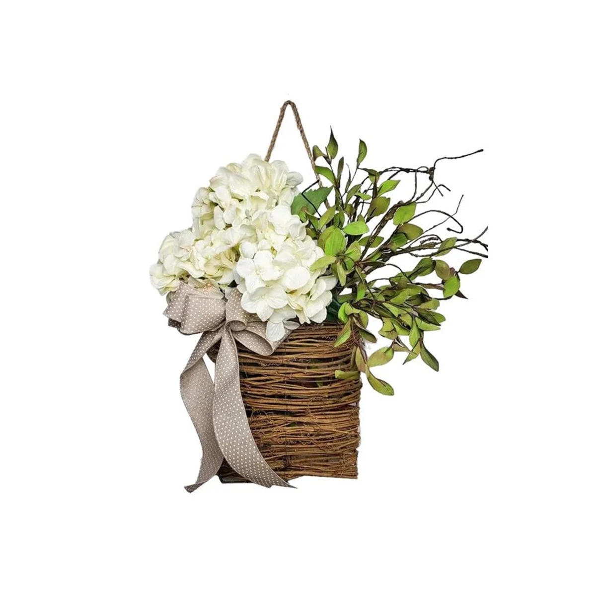 

Spring Wildflower Door Hanging Basket Wreath Spring Welcome Sign Easter Day for Front Door, Home Decor