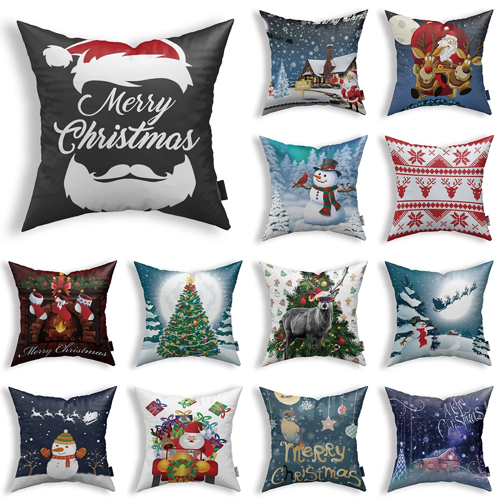 

Santa Claus cartoon snowman printed pattern pillowcase home living room sofa decoration throw pillow