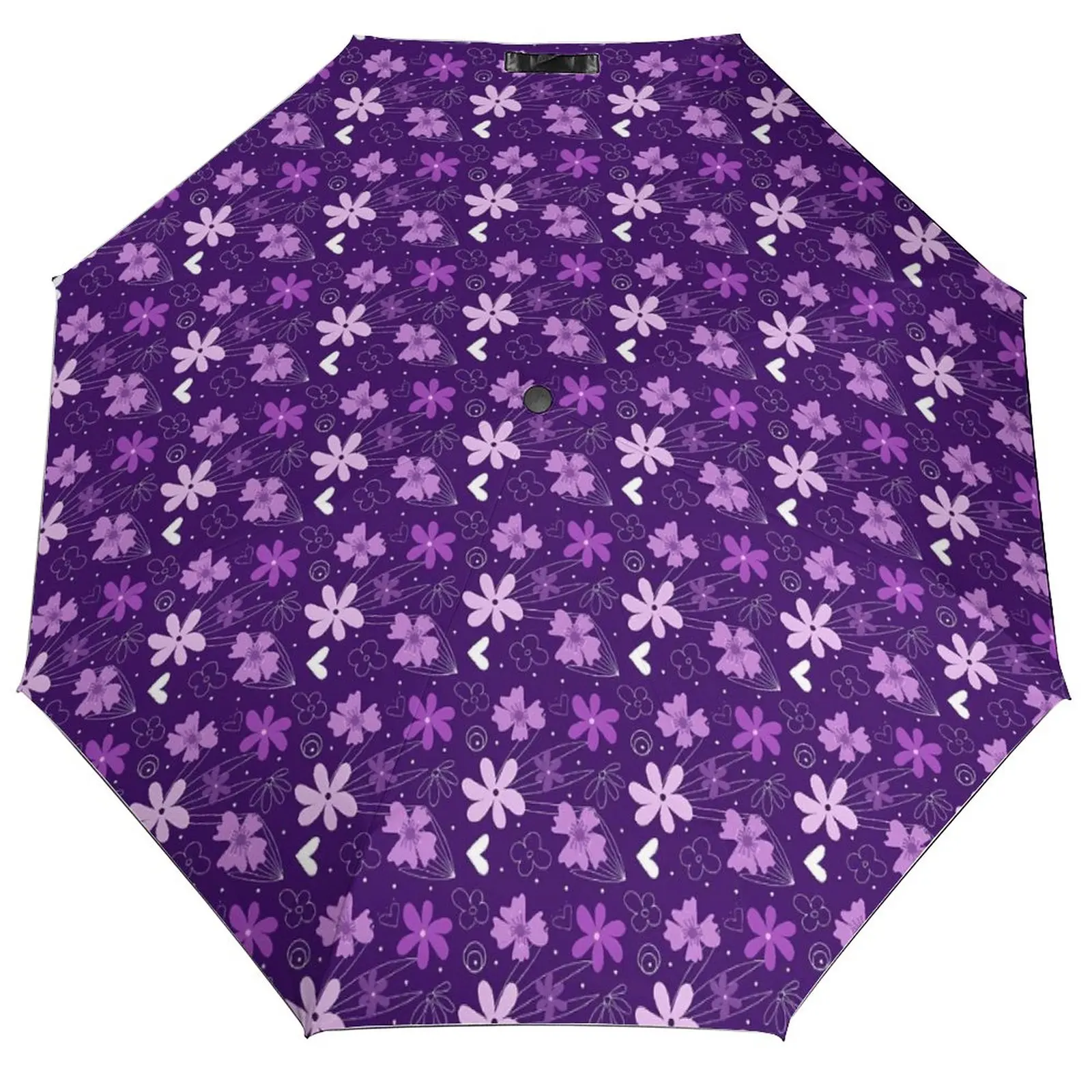 

Автоматический зонт с 8 ребрами ромашки, портативный Ветрозащитный Зонт с фиолетовым и черным цветочным принтом для мужчин и женщин