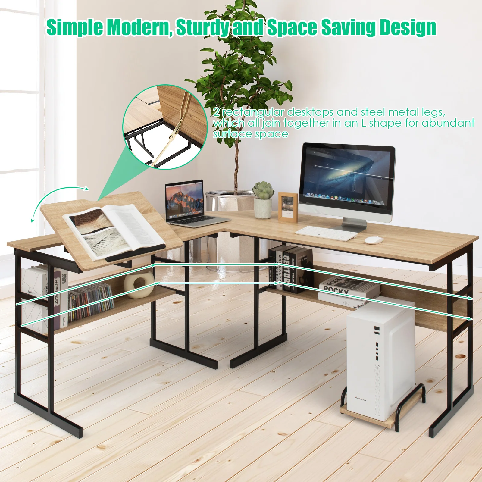 L shaped 2024 drafting desk