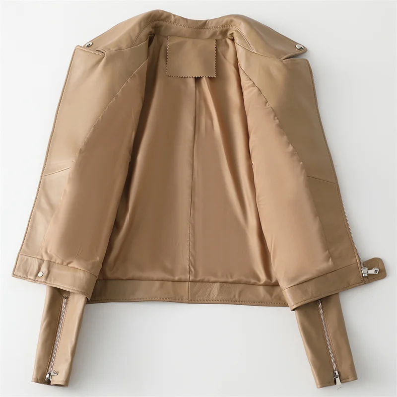 

Tide Real Leather Jacket Women Suit Collar Slim Korean Style 100% First Layer Sheepskin Motorcycle Biker Mujer Chaqueta