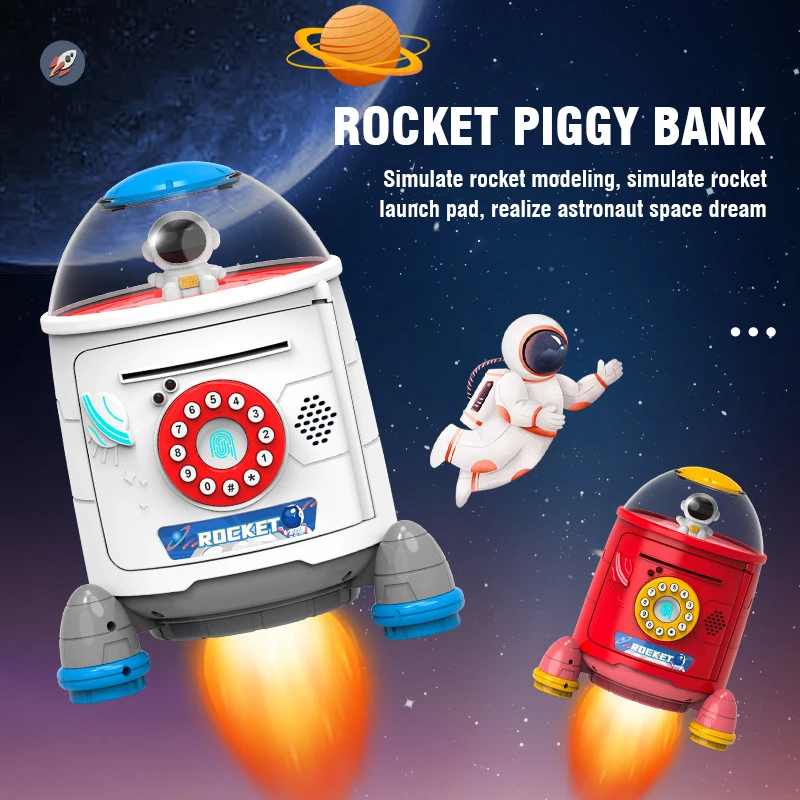 Rocket Piggy Bank Toy for Kids Electronic Momeybox Coin Bank Automatic Atm To Store Momey Children Gift Cartoon Educational Toys