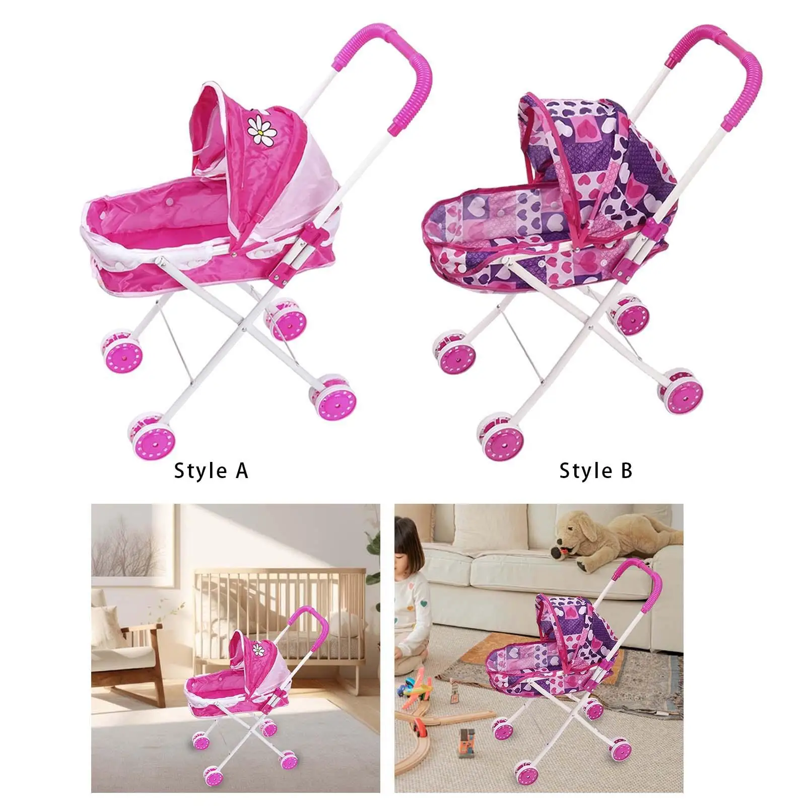 Foldable Baby Doll Stroller Pretend Play Doll Carrier Miniature Push Cart