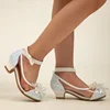 2025 New Girl's High Heel Shoes Ankle-strap Bowknot Children Princess Shoes Fashion Sequins Kids Leather Shoes for Wedding Party 5