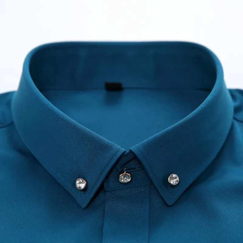 2024 New Men Shirt  Long Sleeve Comfortable- Soft Silky Casual Poplin Regular Fit Solid Color Formal Social White Shirts Camisas