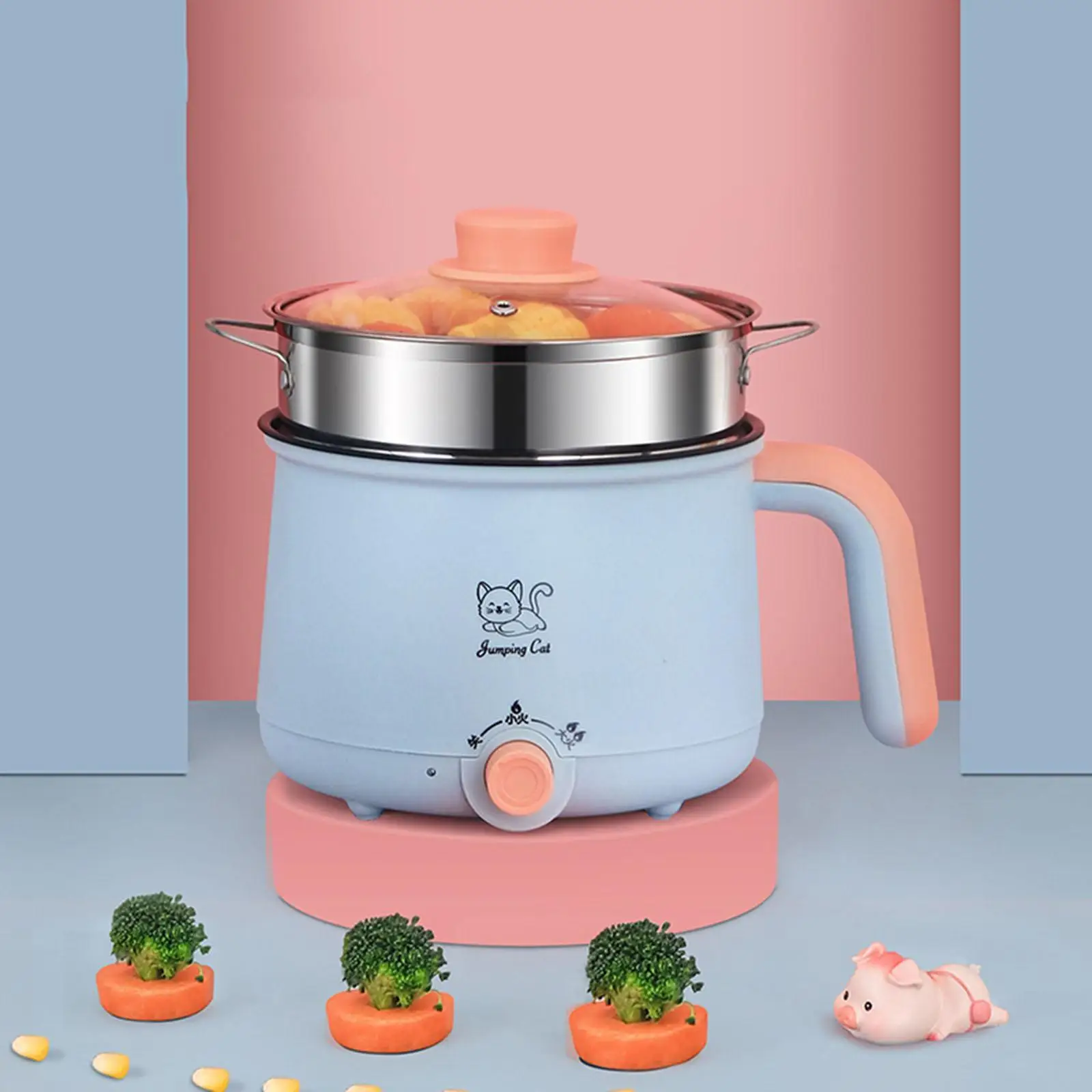 1.8L Electric Hot Pot with Steamer Ramen Cooker Noodles Pot Adjustable Temprature Control for Soup Oatmeal Eggs Dorm Room