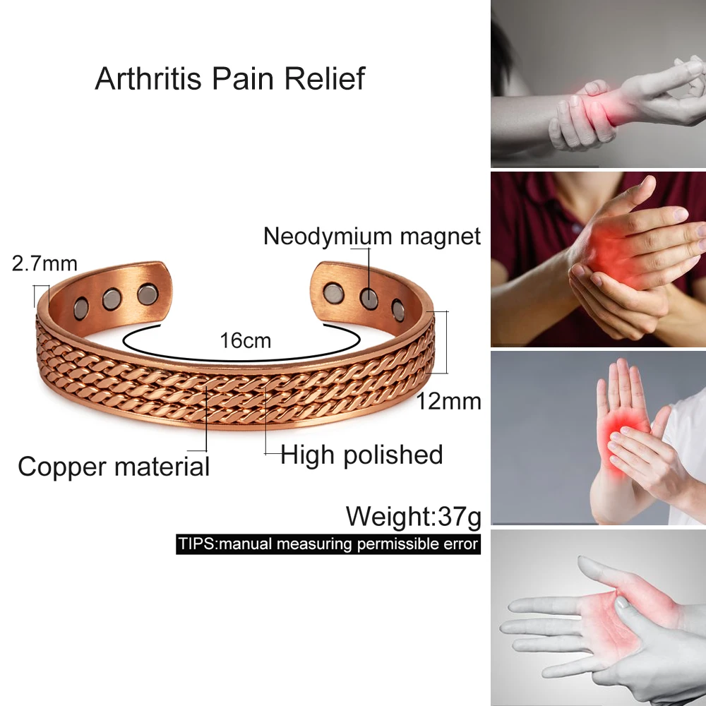 Braccialetti in rame puro intrecciati Meathly Terapia magnetica Braccialetti energetici per la salute regolabili da 12 mm Gioielli magnetici ridimensionabili Uomo Donna_voghion.com