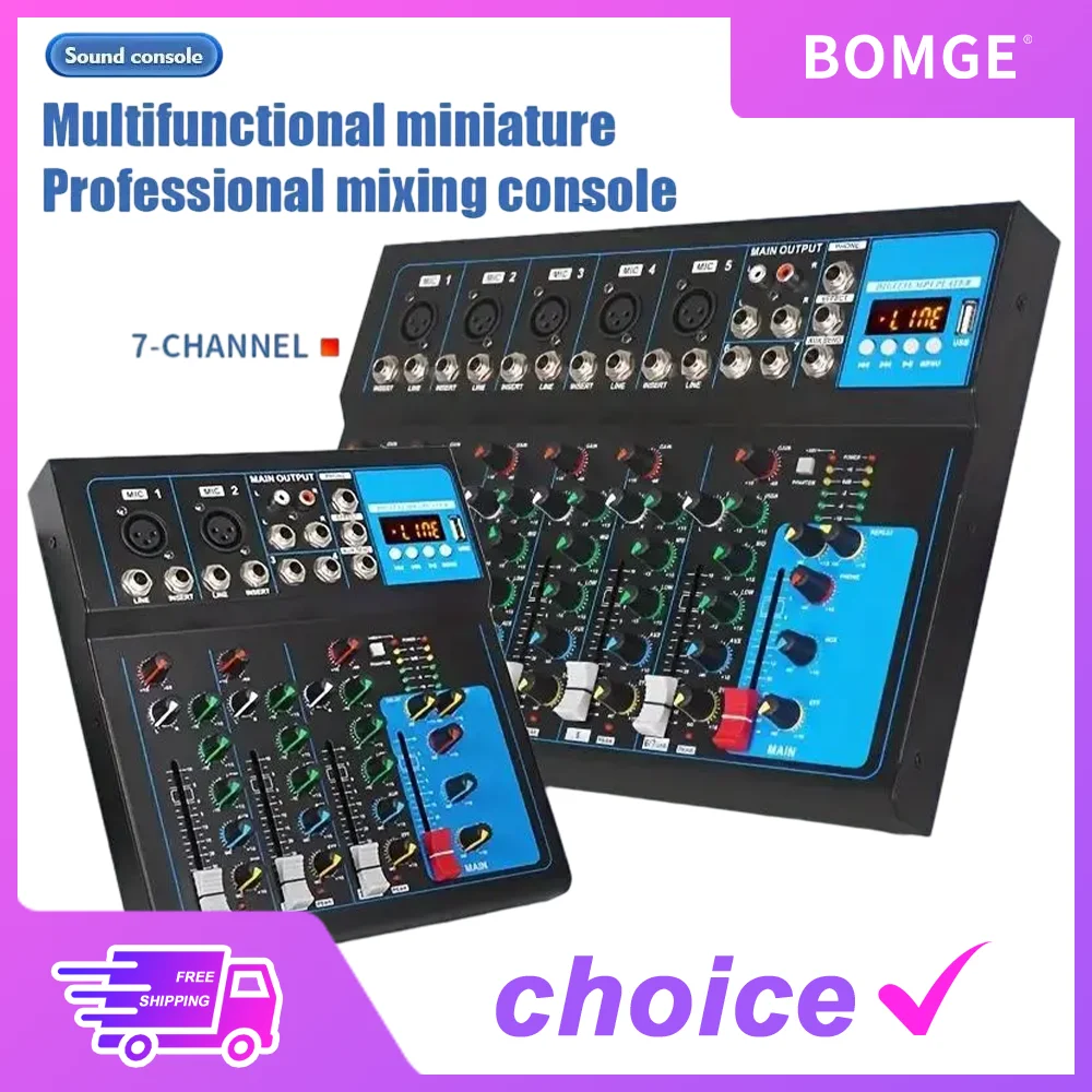 Audio Mixer Professional 4 7 Channels Audio Mixer USB interface BT DJ 48V Sound Mixing Console for Computer MP3 microphone Recording