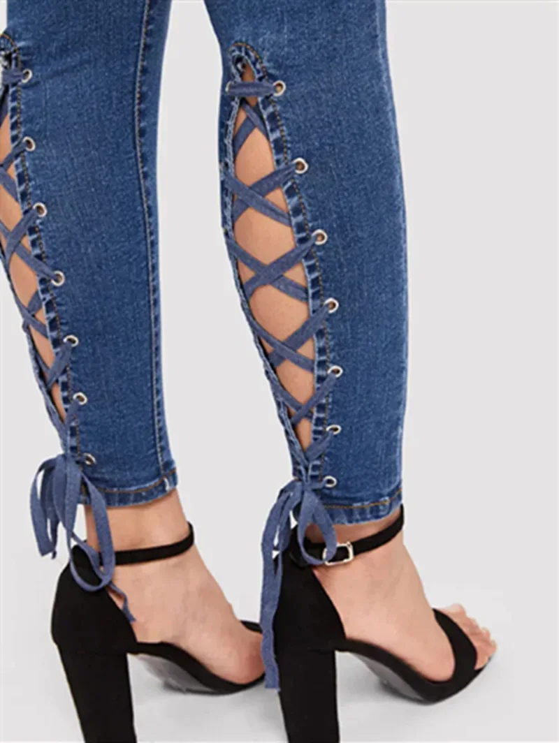 Jeans for Women Slimming Personality Lace Up Stretch Denim Trousers Ladies Jeans Women's Clothing