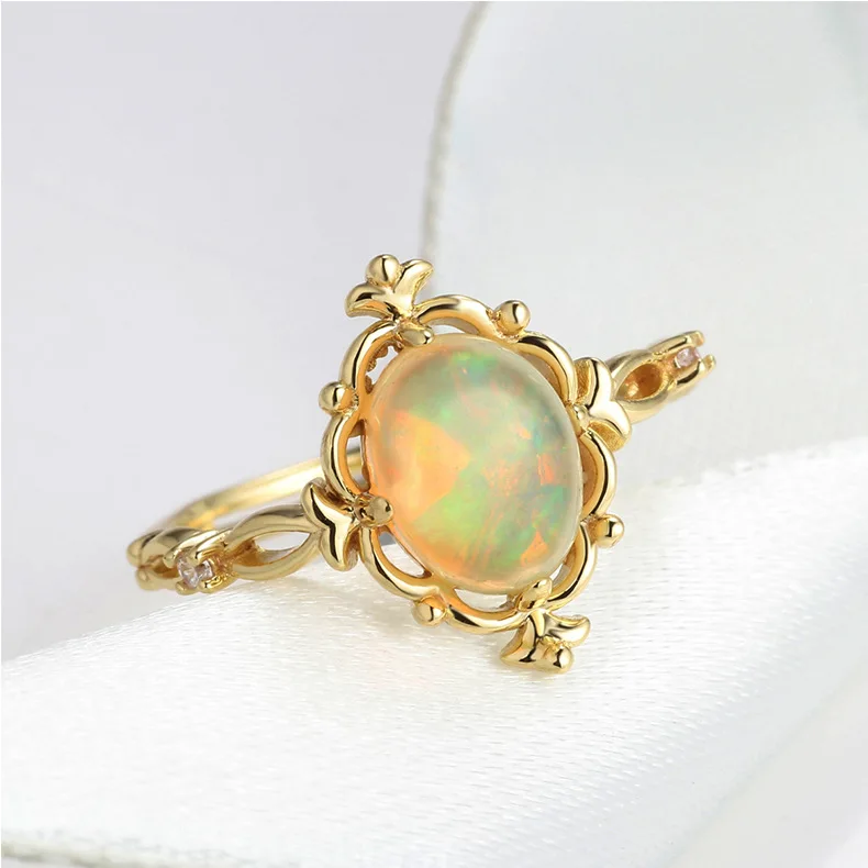 

Genuine Natural Opal Ring S925 Sterling Silver 10k Gold-plated Zircon Opal Stone Opal Stone Crystal Rings Adjustable Women Bands
