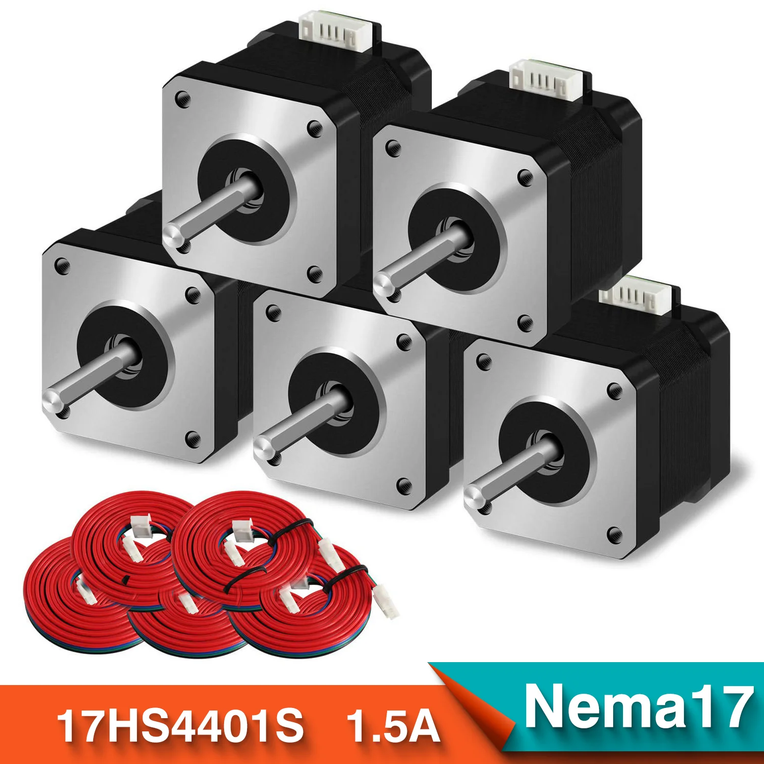 Usongshine 5PCS 17HS4401 Nema17 Stepper Motor 4-lead 42 Motor 42BYGH 1.5A with Line for 3D Printer CNC Laser Engraving Machine