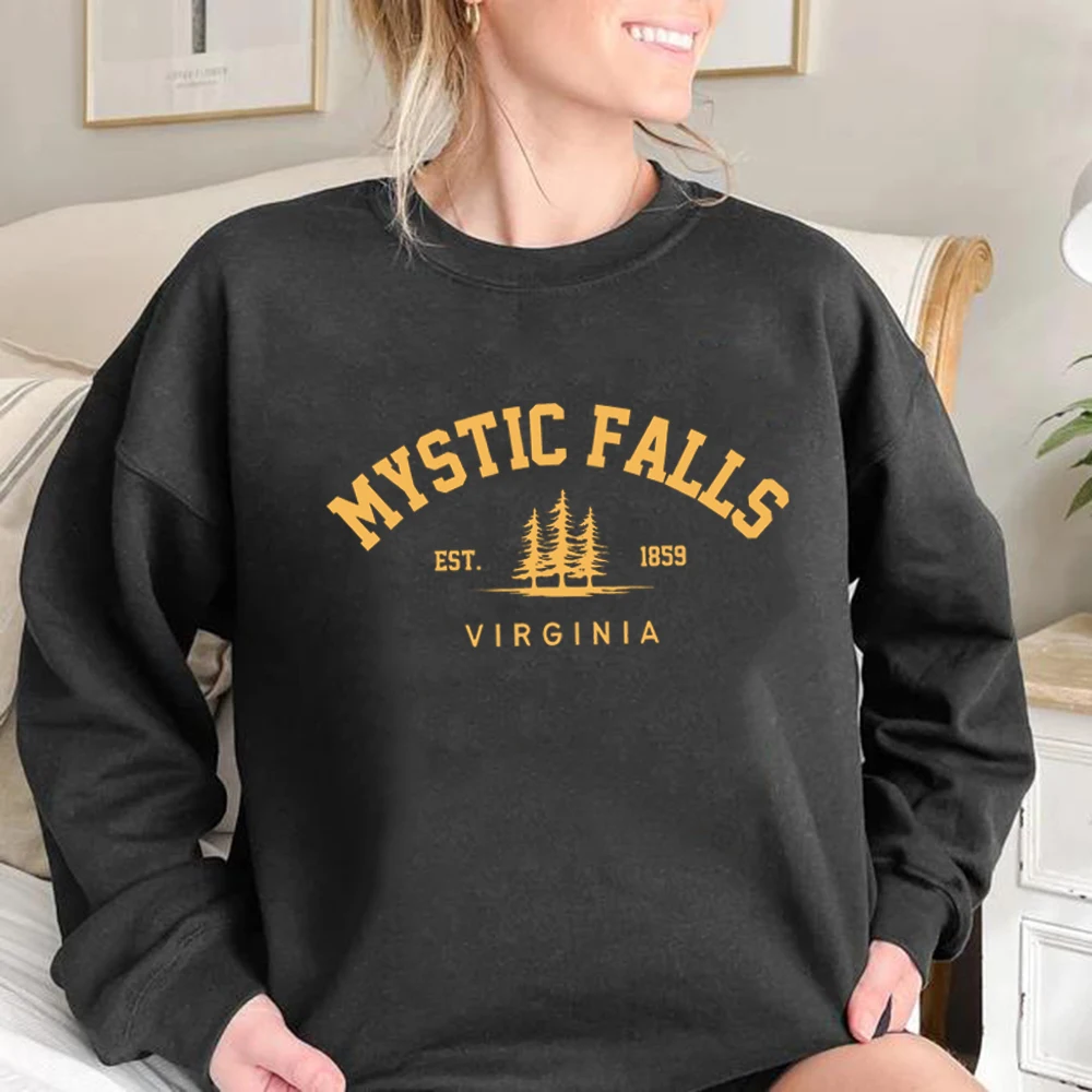 

Толстовка Mystic Falls Virginia, худи Сальватора, унисекс пуловеры с длинным рукавом и круглым вырезом, толстовки, Повседневный свитер для фанатов вампира