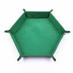 Foldable Hexagonal PU Leather Dice Tray with Flannel Lining - Portable Storage Box for Tabletop Games and Office Accessories (Green)