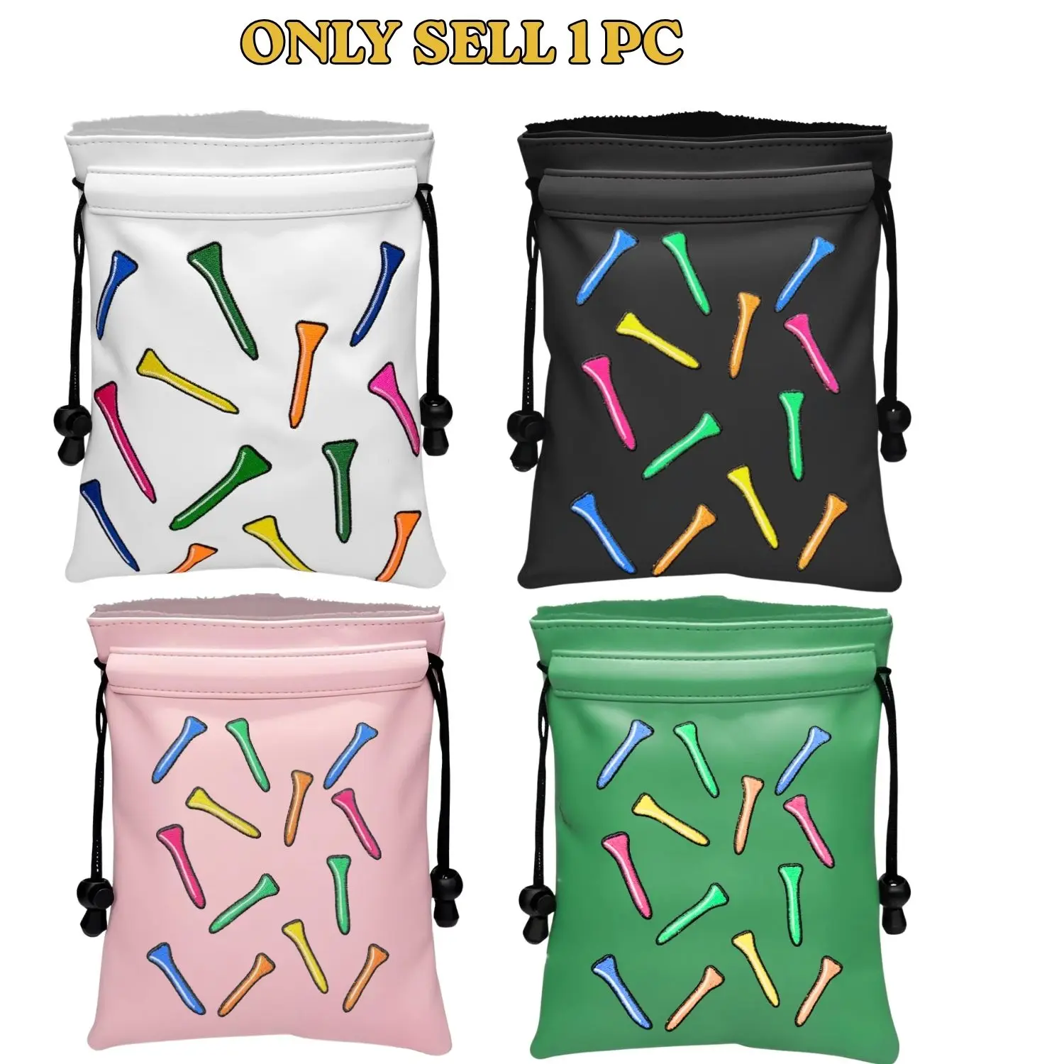 Whimsical Golf Tee Pattern PU Leather Valuables Pouch with Drawstring Closure