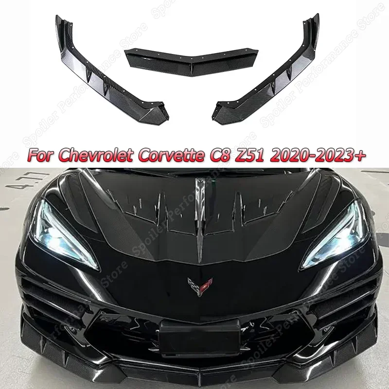 For Chevrolet Corvette C8 Z51 2020 2021 2022 2023+ Car Front Bumper Lip  Spoiler Splitter Gloss Black Exterior Modification