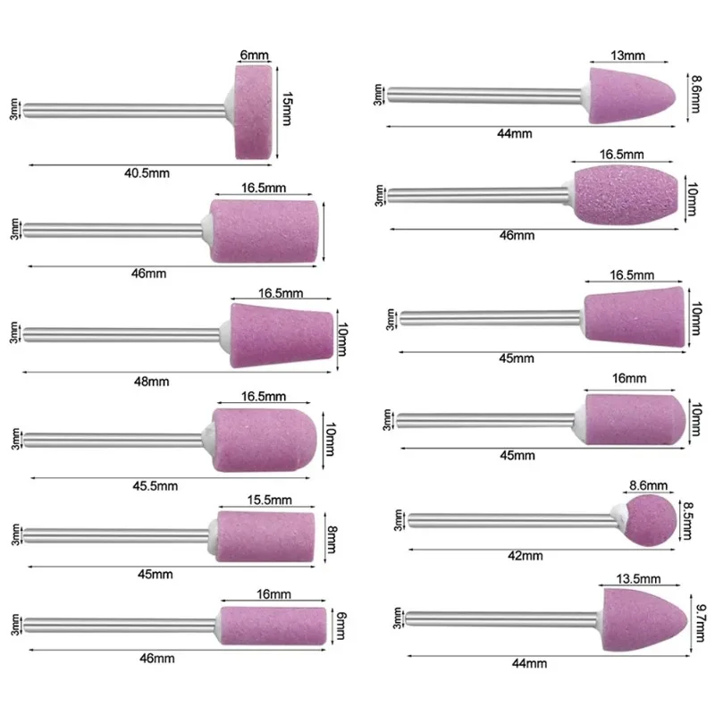 12-Pack  Abrasive  Mounted  Stones  -  2.35mm  Shank  Grinding  Points  for  Dremel  Tools,  Polishing  &  Nail Art Accessories
