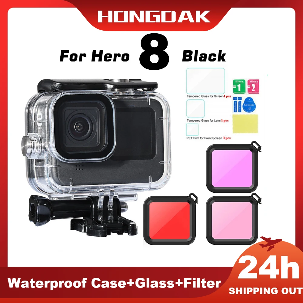 For GoPro Hero 8 Waterproof Case Diving Underwater Housing Cover For Go Pro 8 Black Case Shell Filter Action Camera Accessory protective frame case black action camera border cover housing mount for gopro hero 6 5 7 aluminum pc bundle 1 plastic