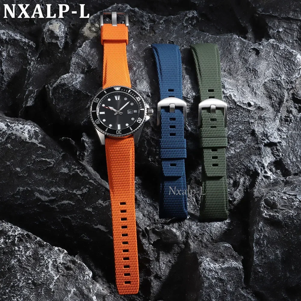 Premium Curved End Waterproof FKM Fluororubber Watch Strap with Quick Release - Available in 20mm, 21mm, 22mm Sizes
