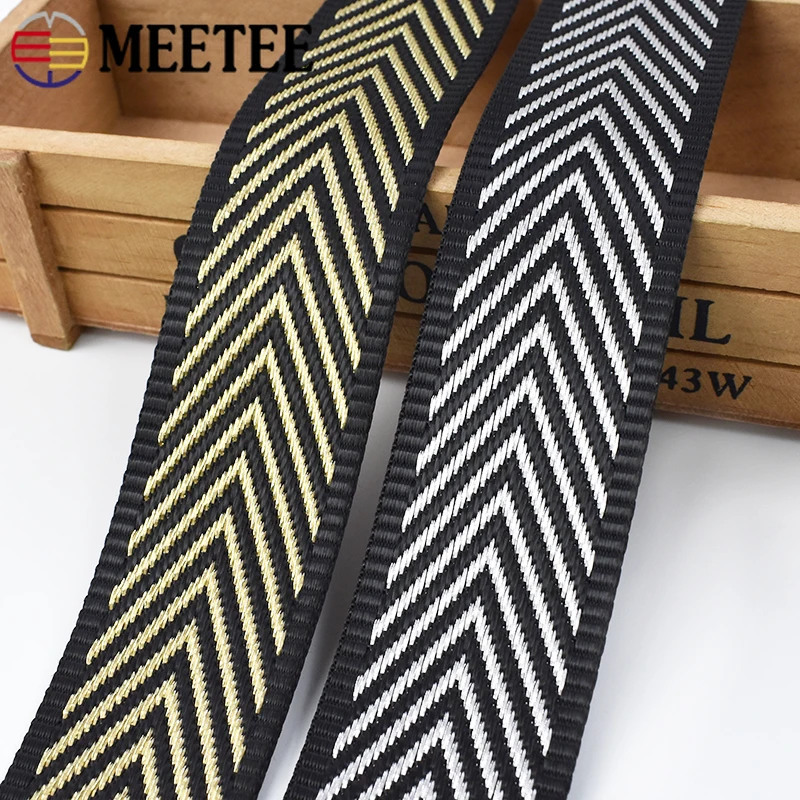 Meetee Jacquard Webbing Tape 2/5Meter 38mm Nylon Decor Ribbon Bag Strap Safety Belt Band Backpack Clothes DIY Sewing Accessories