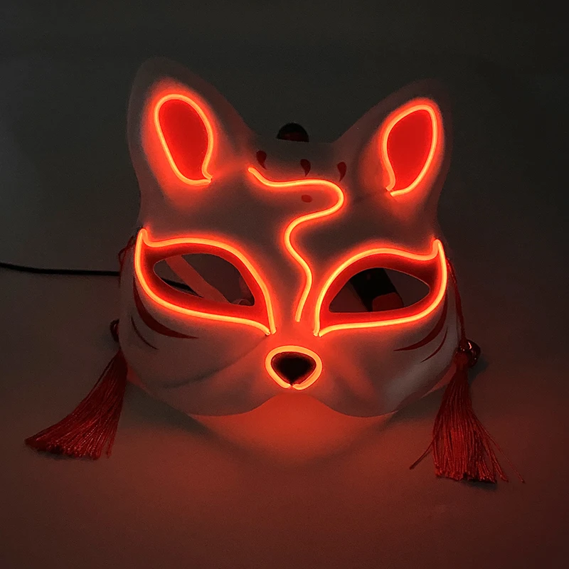 Halloween Leuchtende LED-Maske Japanische Neon-Katzen-Fuchs-Gesichtsmaske Leuchtet im Dunkeln Maskerade Erwachsenen-Kopfbedeckung für Partys – Detail 6