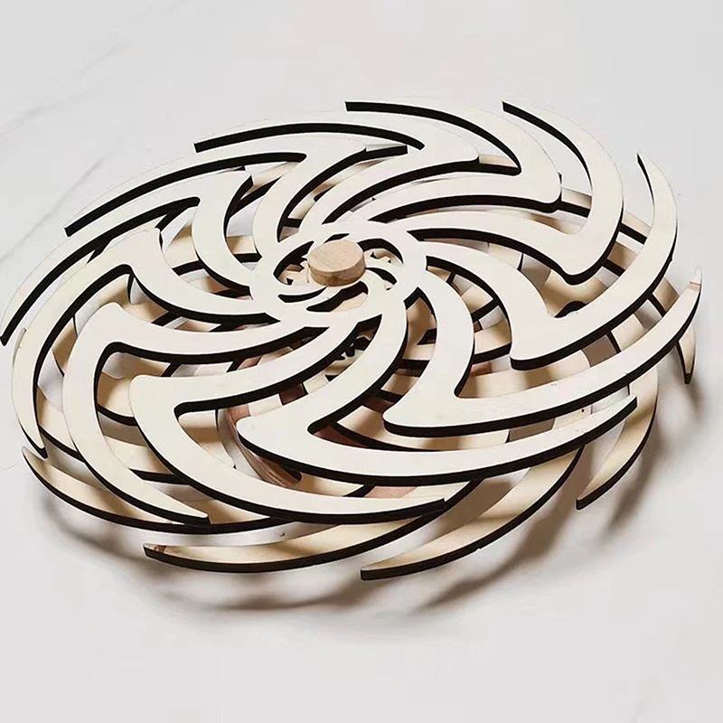 wooden kinetic wall art rotating spiral sculpture living room decor