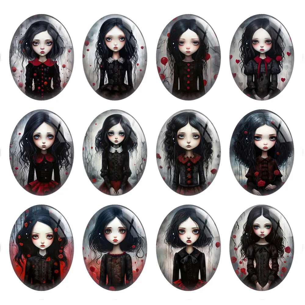 

10pcs/lots Beauty Gothic Girl Oval Photo Glass Cabochon Charms Demo Flat Back Cameo For Diy Jewelry Making Finding Accessories