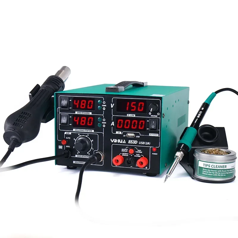 YIHUA 853D 2A 3 in 1 Digital Welding Machines Hot Air Gun Solder Iron Repair Soldering Station BGA Rework Heat Gun Desoldering 6