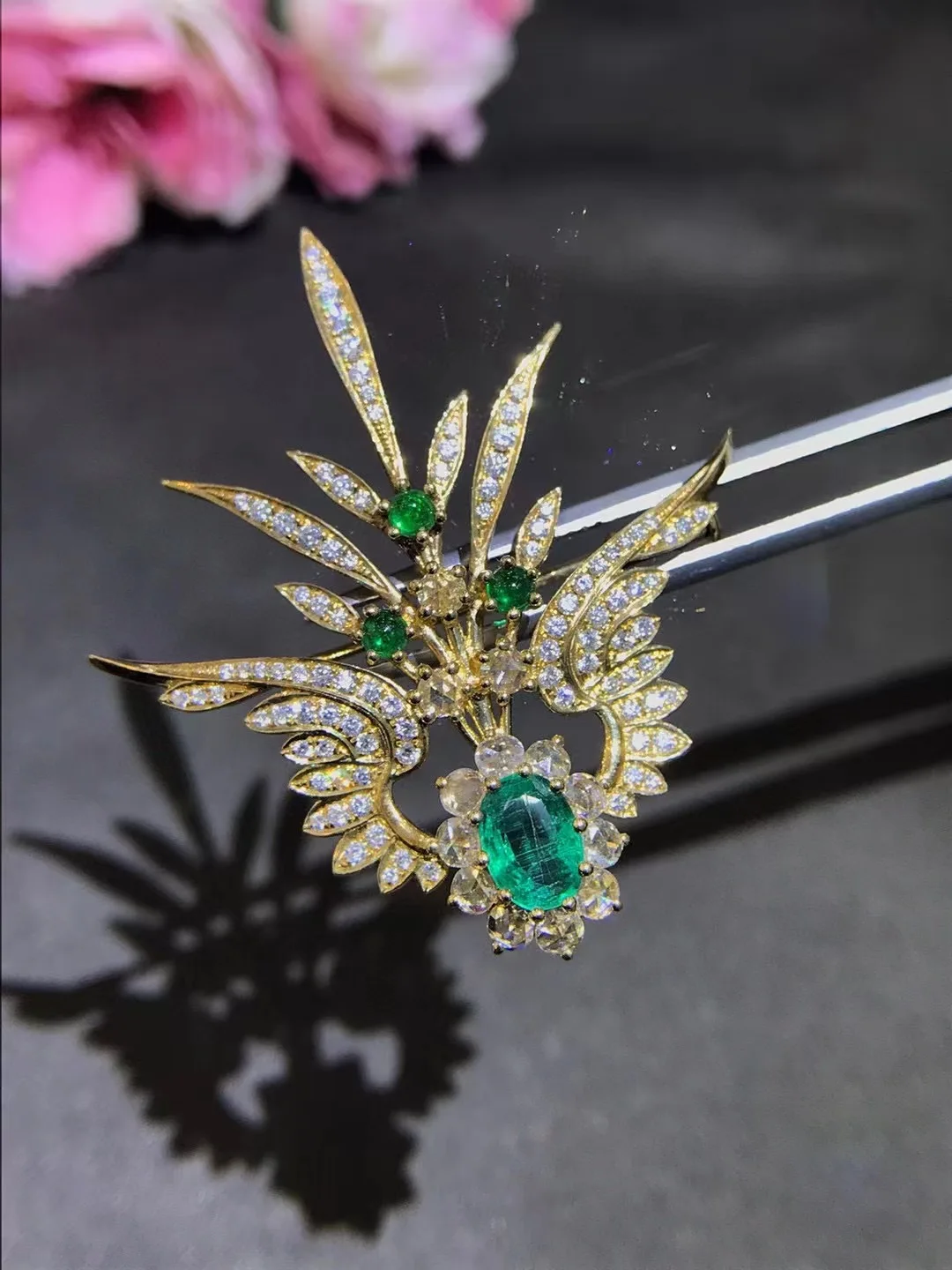 Saedd127a2af44debbf21300d90f06902y natural emerald brooch 18K gold with diamond vintage luxury jewelry fine women jewelry free shipping
