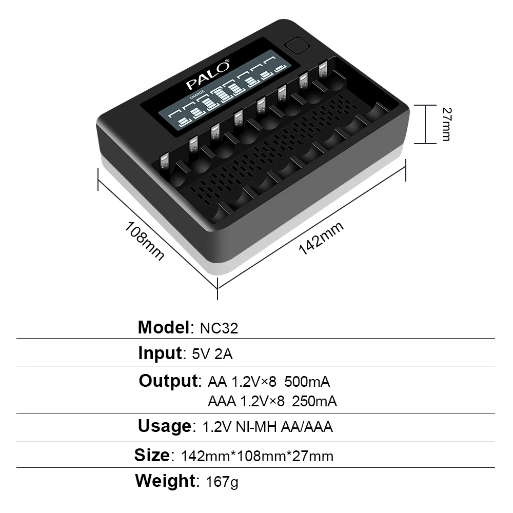 PALO 4-8 Slots Fast Smart Charger LCD Display Intelligent Battery Charger For 1.2V AA AAA NiCd NiMh Rechargeable Battery