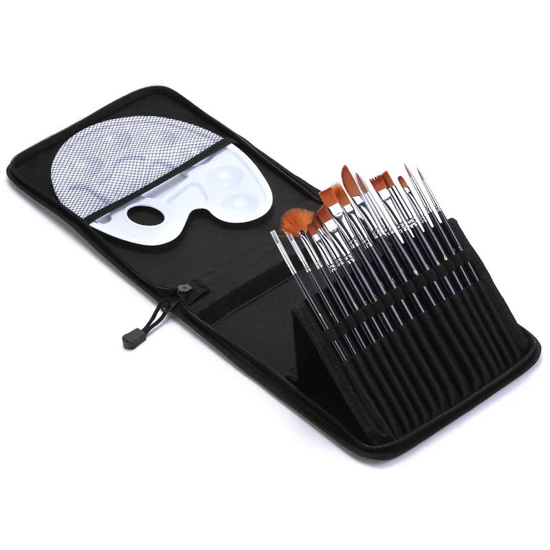 15pcs Acrylic Paint Brushes Set Watercolor Artist Brush in Carrying Case with Palette and Knife for Beginners and Professionals