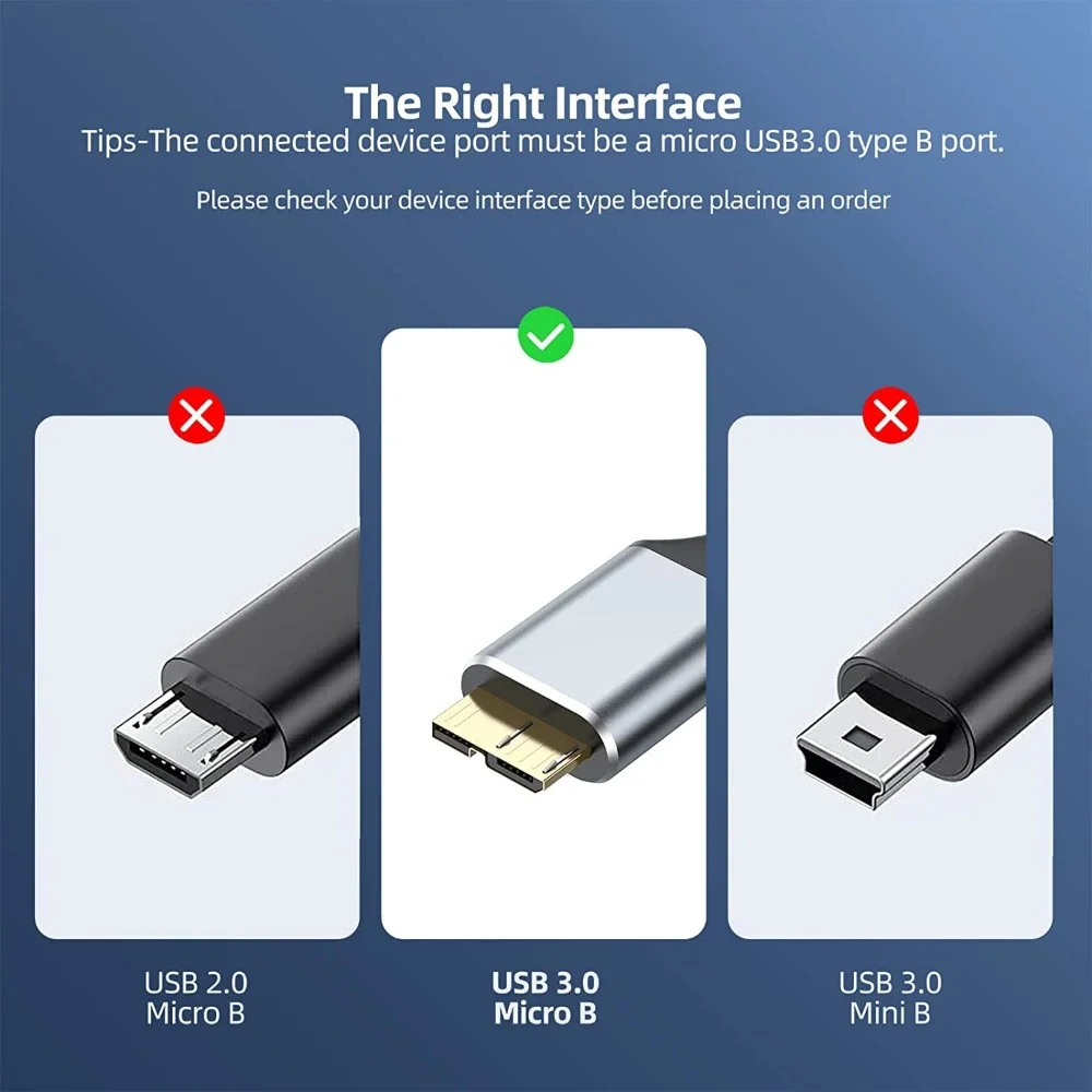 High-Speed USB 3.0 Type A to Micro B Data Sync Cable for External Hard Drives, 5Gbps Transfer Rate