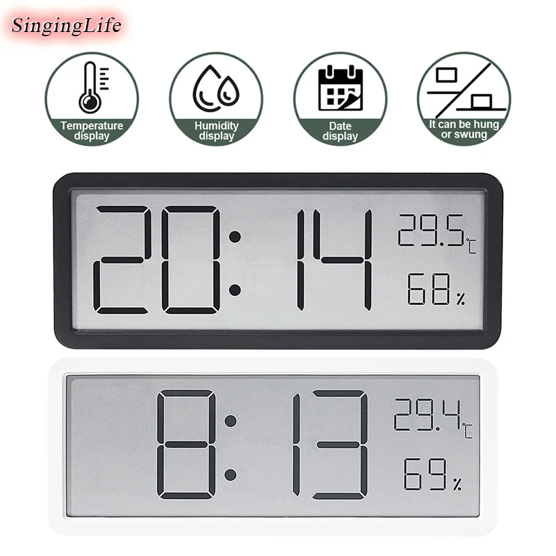 LCD Screen Digital Wall Clock Time Temperature Humidity Time Display Electronic Desktop Battery Powered