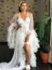 Ruffles Wedding Robe Pregnant Party Ruched Maternity Dresses Sheer Nightgown Long Jacket Evening Dress Customized 3