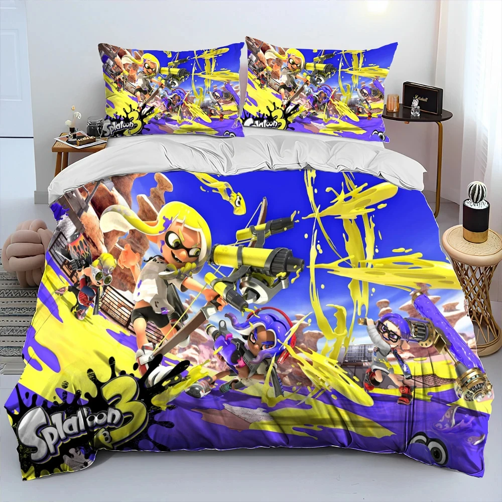 

3D Print S-Splatoon Cartoon Bedding Set Duvet Cover Bed Set Quilt Cover Pillowcase Comforter king Queen Size Boys Adult Bedding