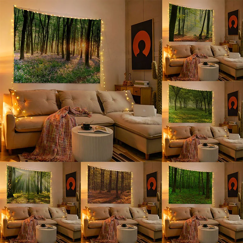 

Tapestry Wall Background Living Room Decor Sunny Green Forest Bedroom Decoration Hanging Cloth