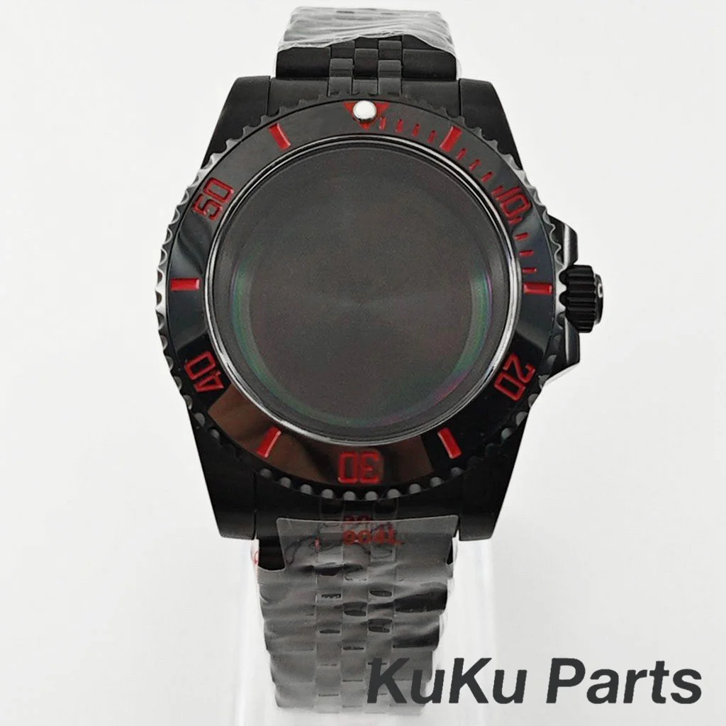 Black Purple GMT Bezel Watch Case with PVD Black Jubilee Bracelet and Sapphire Crystal