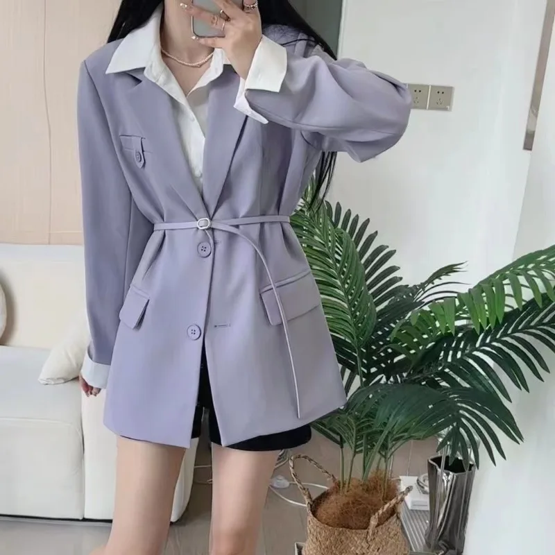 DAYIFUN Fake Two Piece Design Suit Coats Women's 2023 Autumn/Winter New Stylish Contrast Color Blazers Casual Versatile Jackets