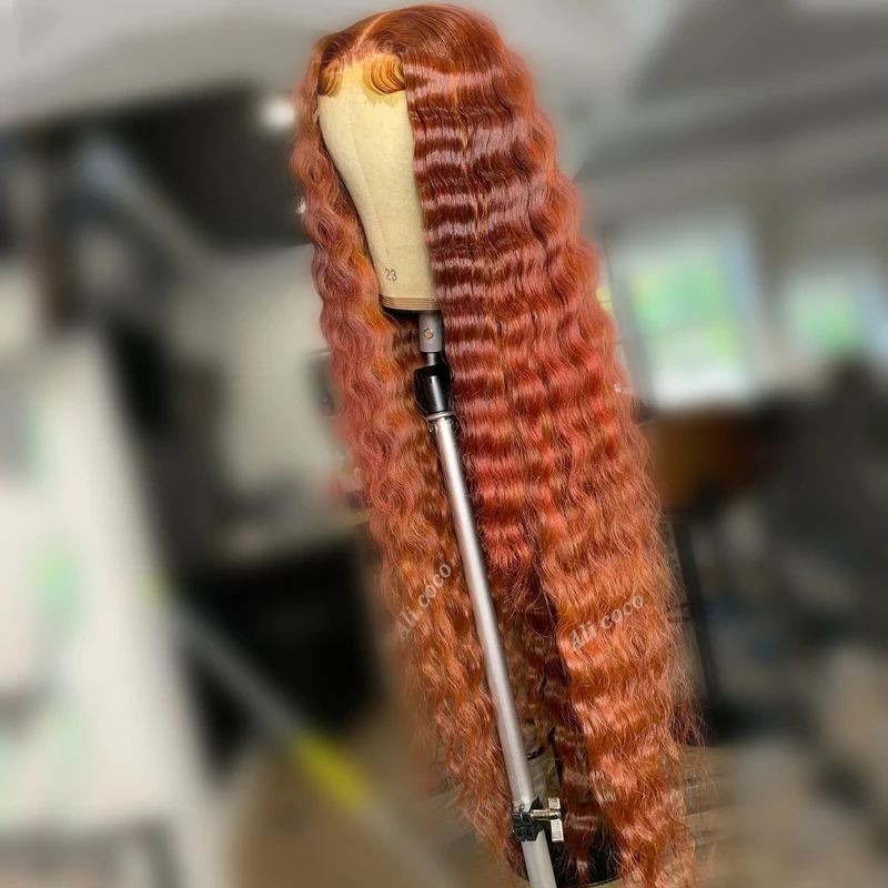 Soft Preplucked Glueless Ginger Orange Color 26“Long 180% Density Kinky Curly Lace Front Wig For Black Women Babyhair Daily image_0