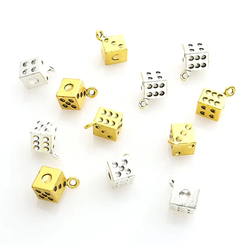 Vintage Cube Dice Charms 10pcs Fun Creative Ornaments Findings For DIY Necklace Bracelet Earrings Geometrical Alloy Pendants