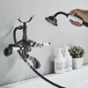 Bathroom Bathtub Faucet Dual Handles Handheld with Hand Shower Bath Shower Mixer Tap Wall Mount Swivel Spout Tub Retro Faucet 3
