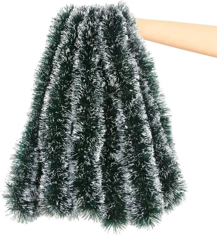 Green Tinsel Garland Snow Tipped for Home Decor