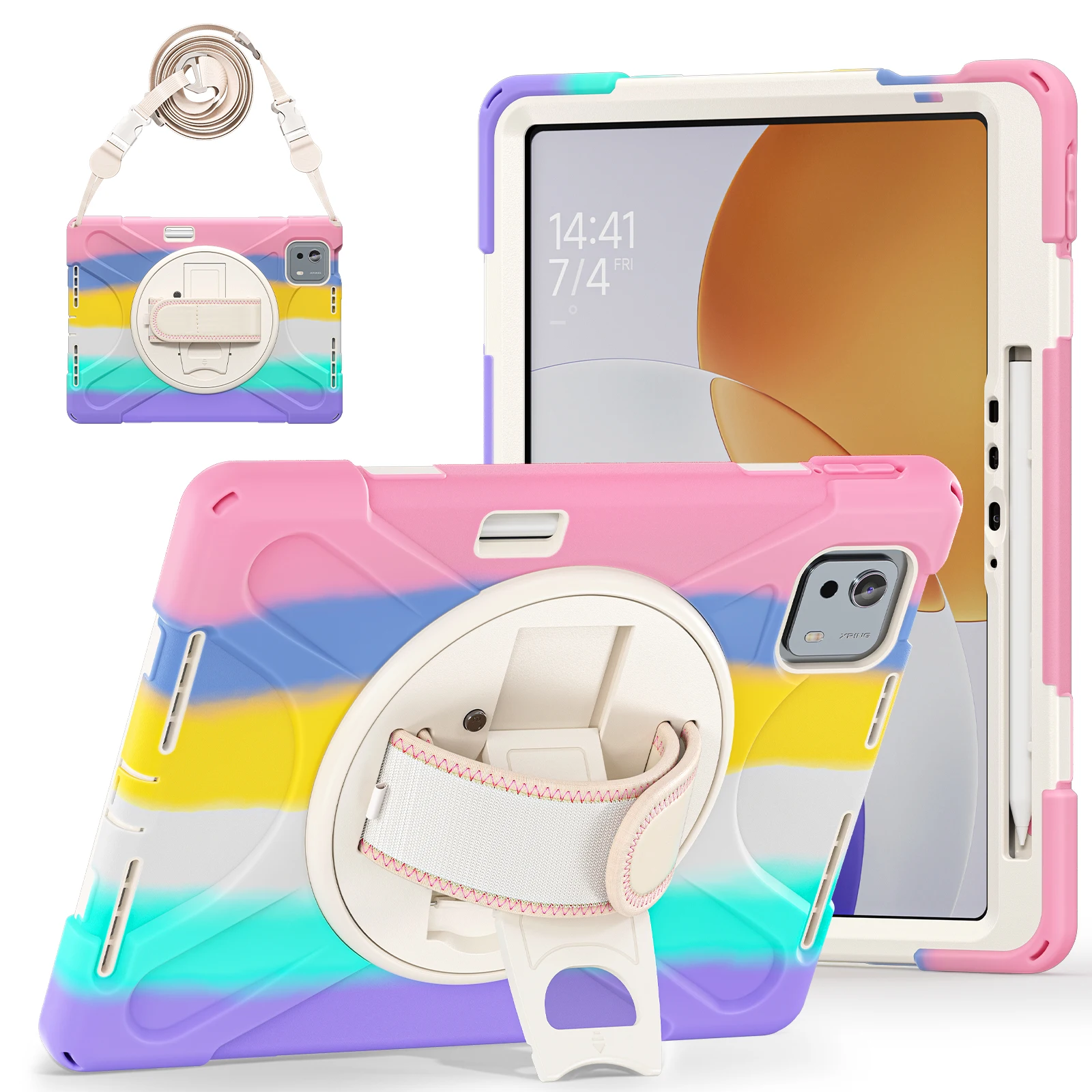 Durable 360° Rotating Tablet Case with Shoulder Strap