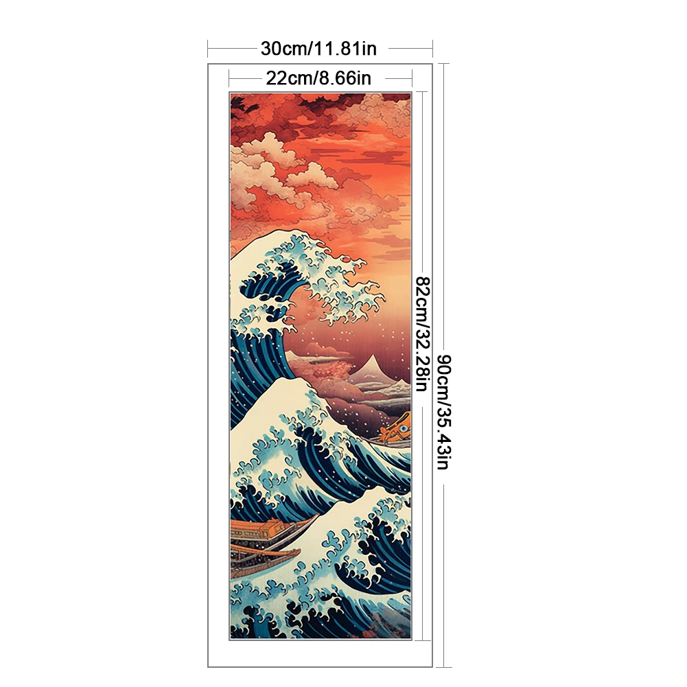 Full Embroidery Eco-cotton Thread 11CT Printed Waves Cross Stitch Kit Art30x90cm