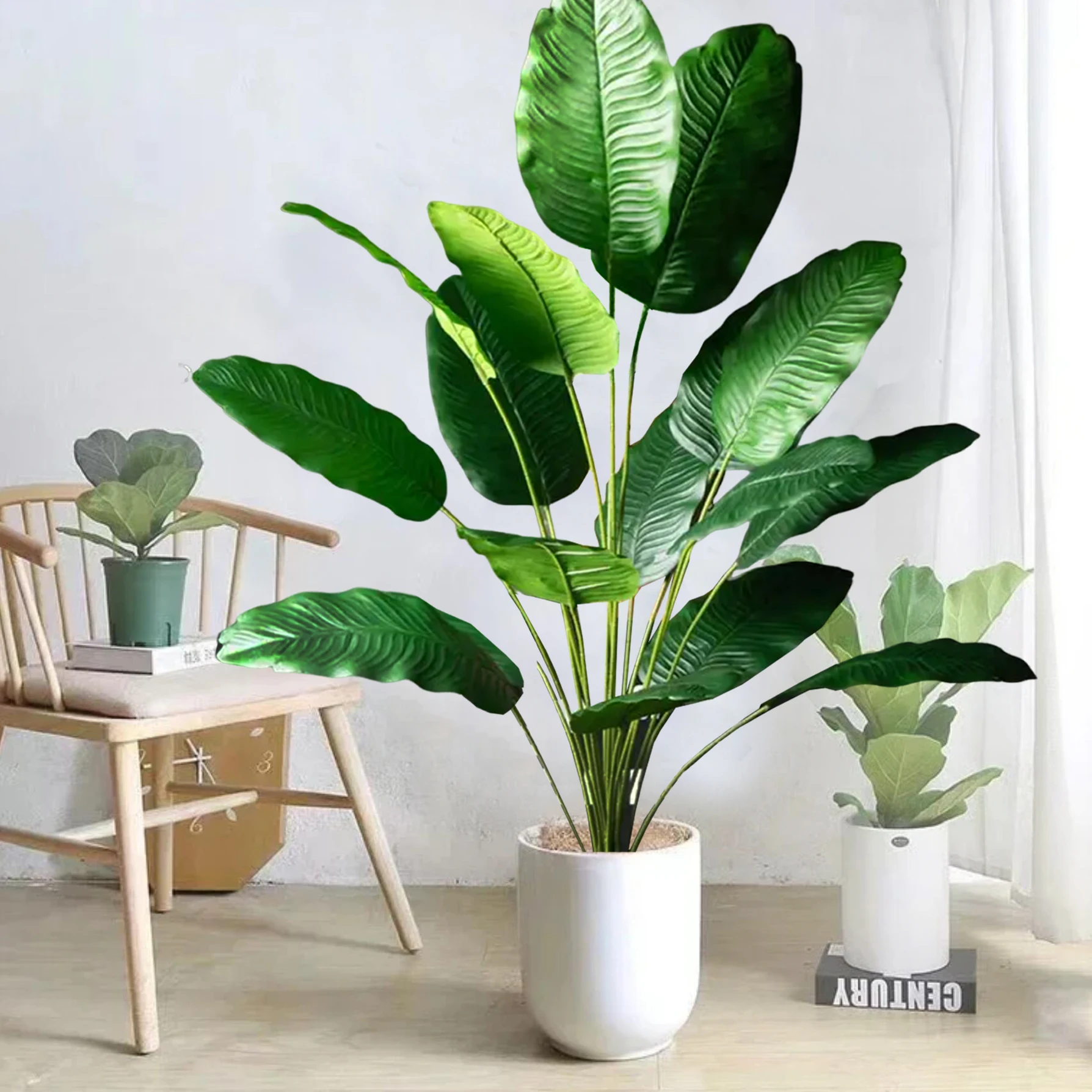 Künstliche tropische Palme, gefälschte Bananenpflanze, Blätter, fühlt sich echt an, Strelitzia-Kunststoffpflanze für den Hausgarten – Detail 19