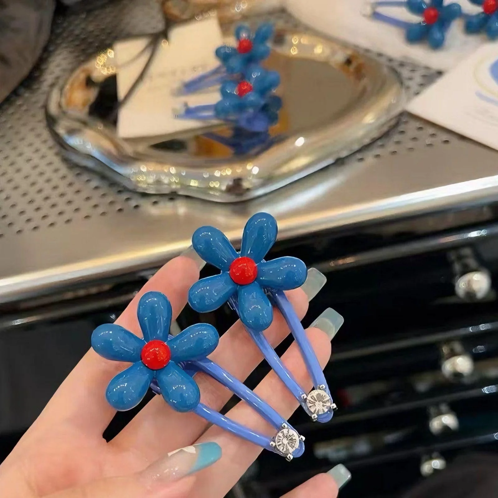 1PC  Blue Flower Hair Accessories Set, Cute Flower Hair Clips and Bands, Sweet Hair Decor for Girls