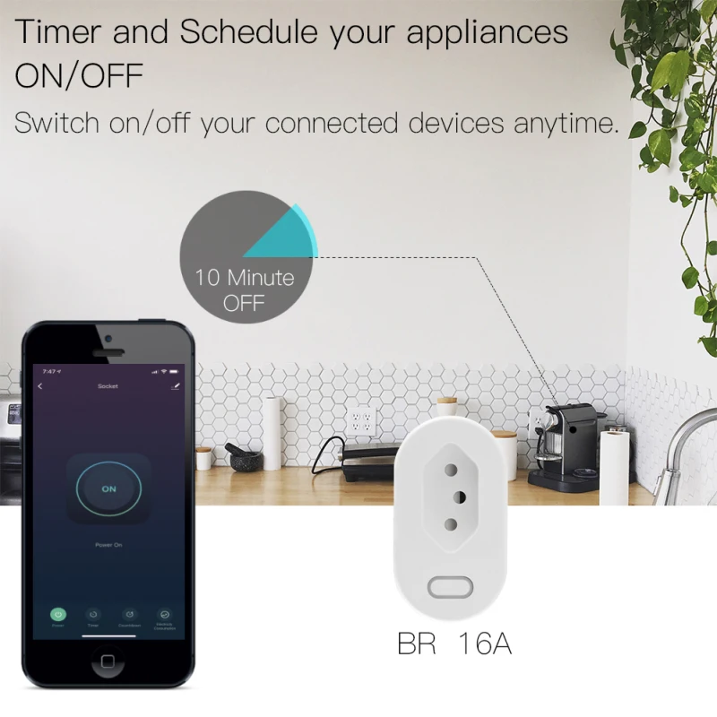 

Tuya 16A/10A Brazil Standard Smart Plug with Power Monitor, Smart Life APP WiFi Smart Socket Works for Home, Alexa