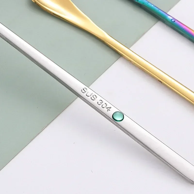 Stainless Steel Spoon Long Handle Stirring Spoon Food Grade Coffee Utensil Waterdrop Shape Ice Spoon Honey Cocktail Mixing Bar Tool
