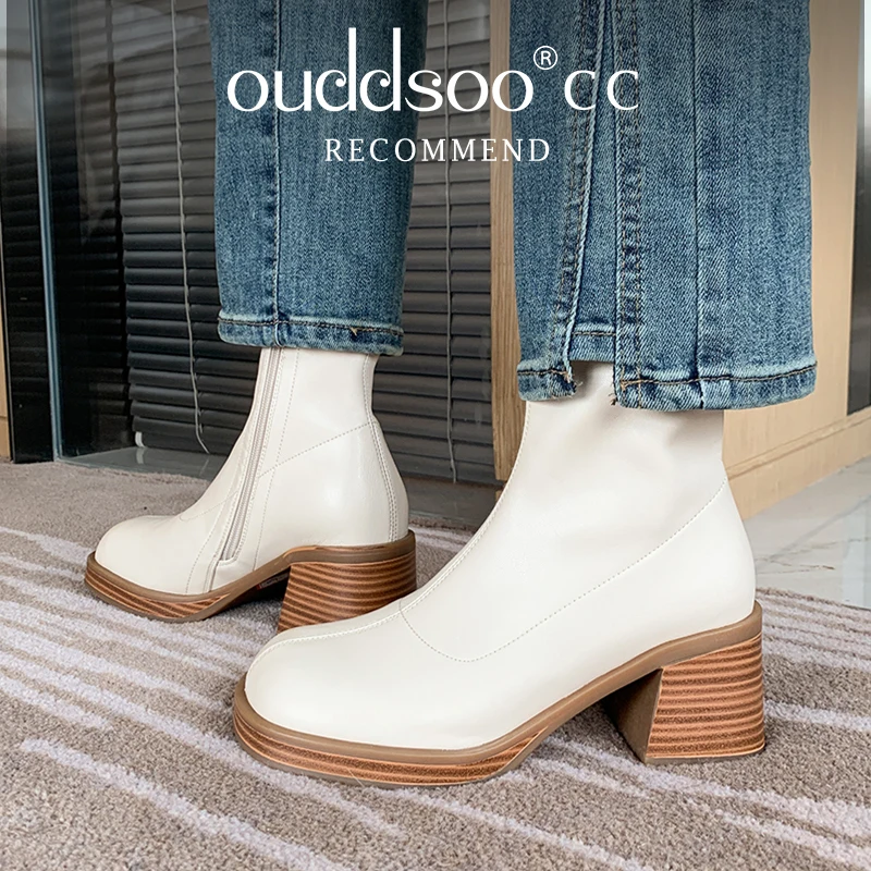 

Ods Luxury Brand Design Short Ankle Boots Women Chunky High Heels Elegant Square Toe Side Zipper Daily Life Wild Shoes 404142